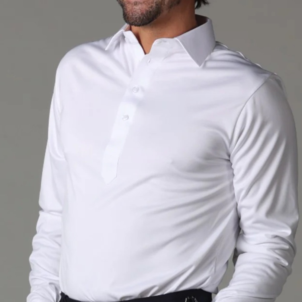NWOT Collars & Co. White Semi-Spread Collar Long Sleeve Polo Small